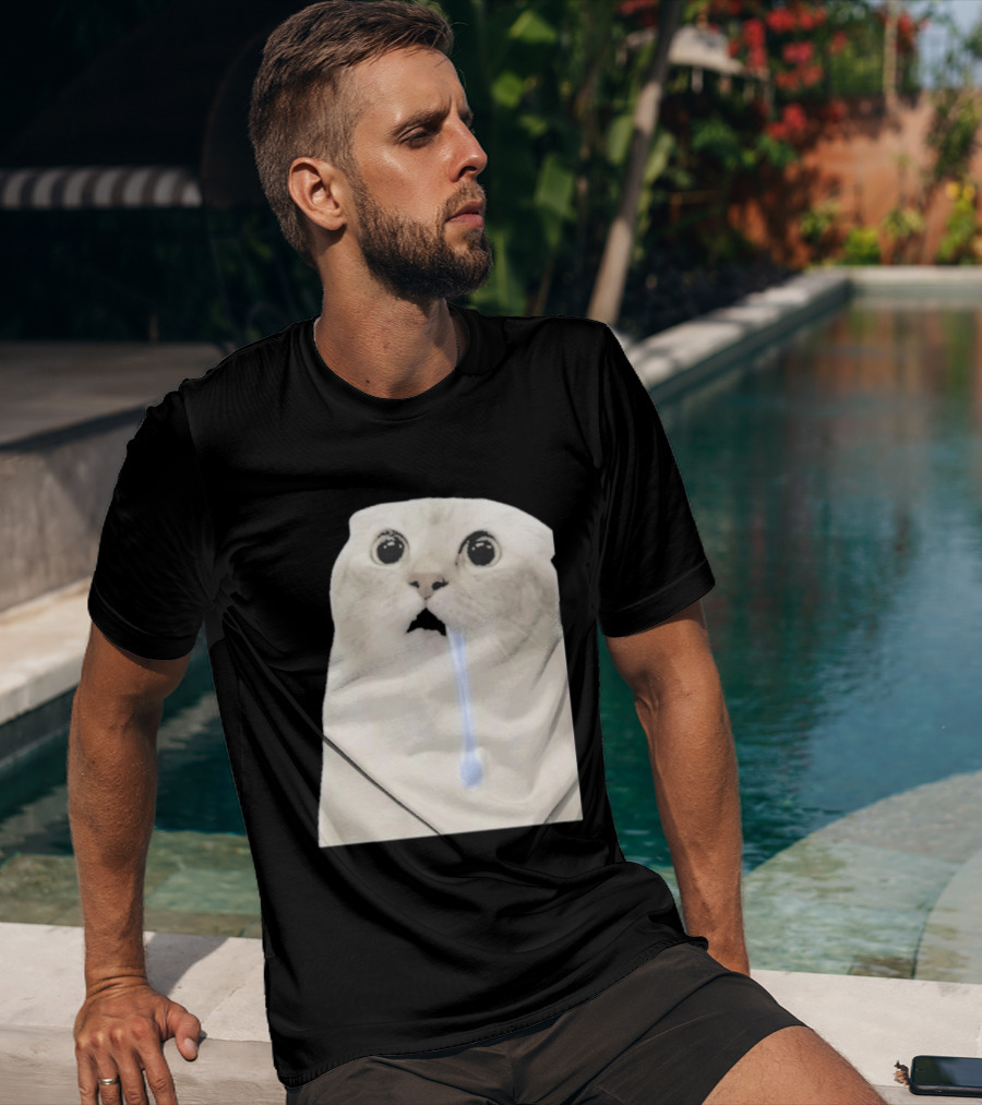 Wide Eyed Drooling Cat Meme Humor T-Shirt
