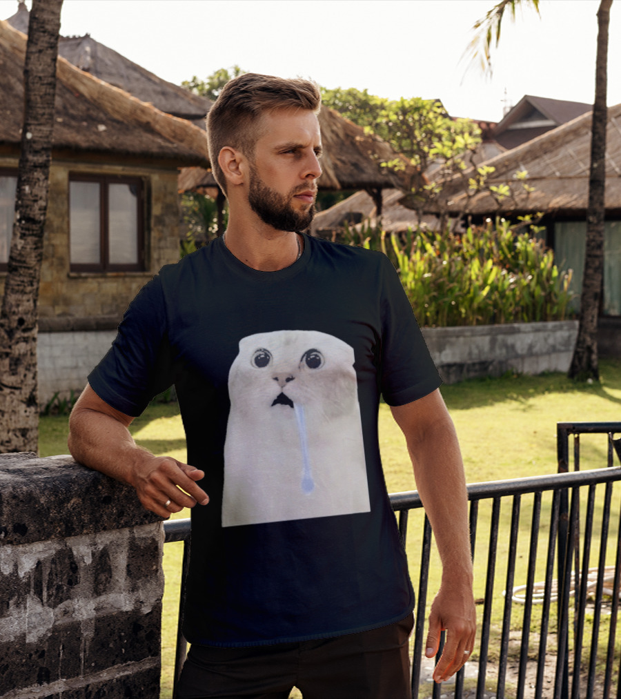 Wide Eyed Drooling Cat Meme Humor T-Shirt