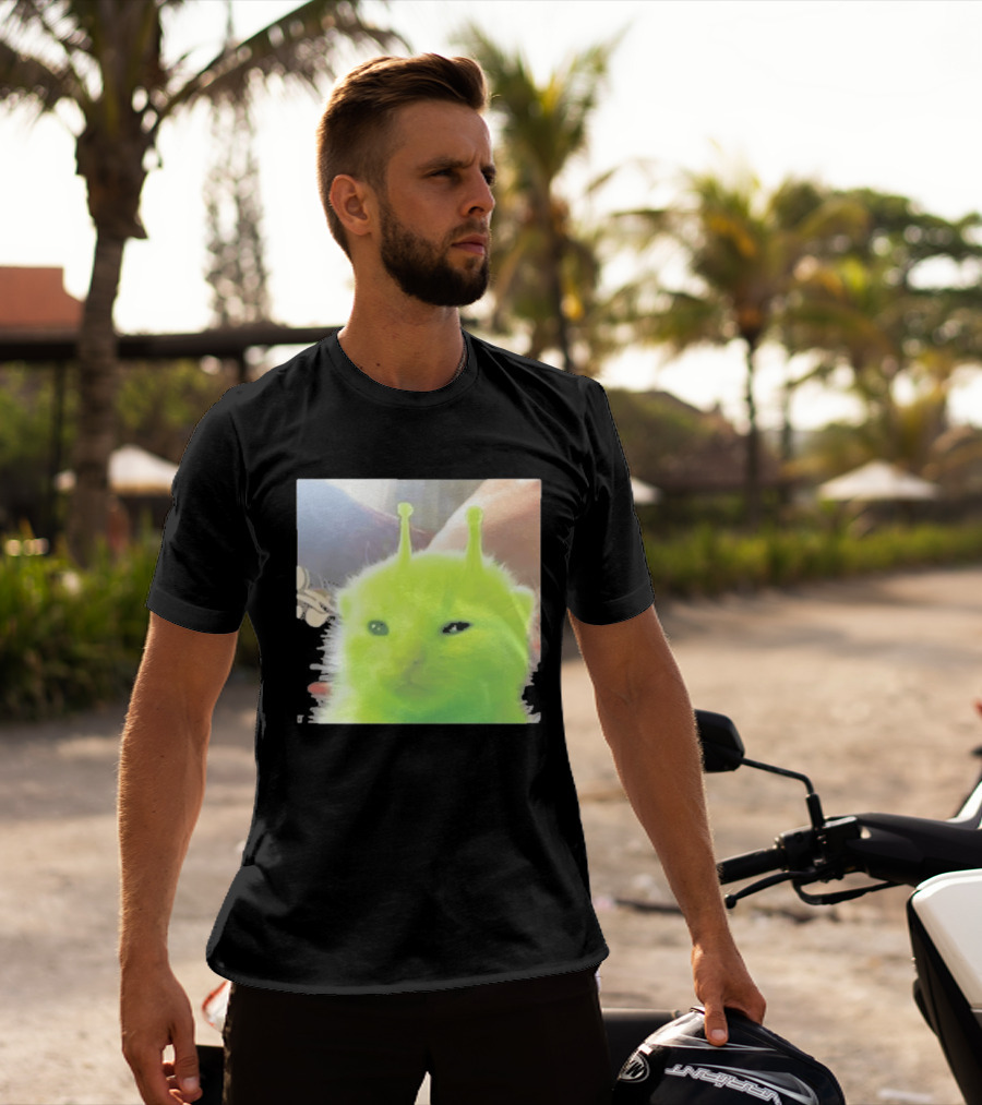 Glorp Alien Cat Winking Whimsical Green Feline With Antennae T-Shirt