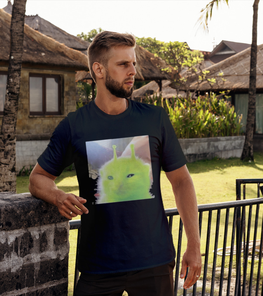 Glorp Alien Cat Winking Whimsical Green Feline With Antennae T-Shirt