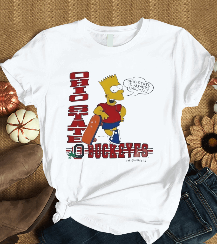 Ohio State Buckeyes Bart Simpson Numero Uno Man Skateboard T-Shirt