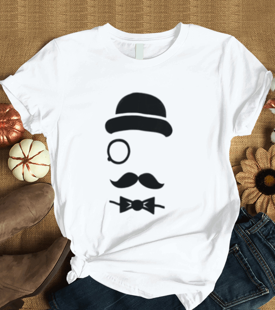 Bowler Hat Monocle Mustache Bow Tie T-Shirt