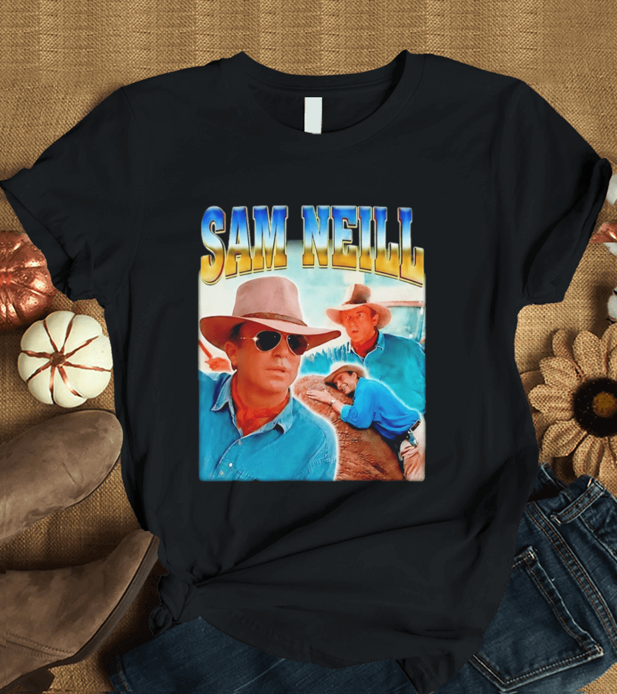 Sam Neill Vintage Style Cowboy Collage T-Shirt