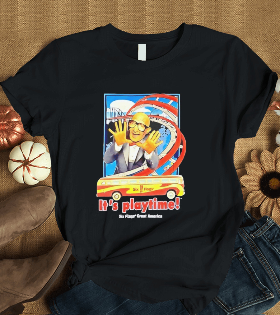 Six Flags Great America Mr. Six It's Playtime Roller And Bus Adventure T-Shirt
