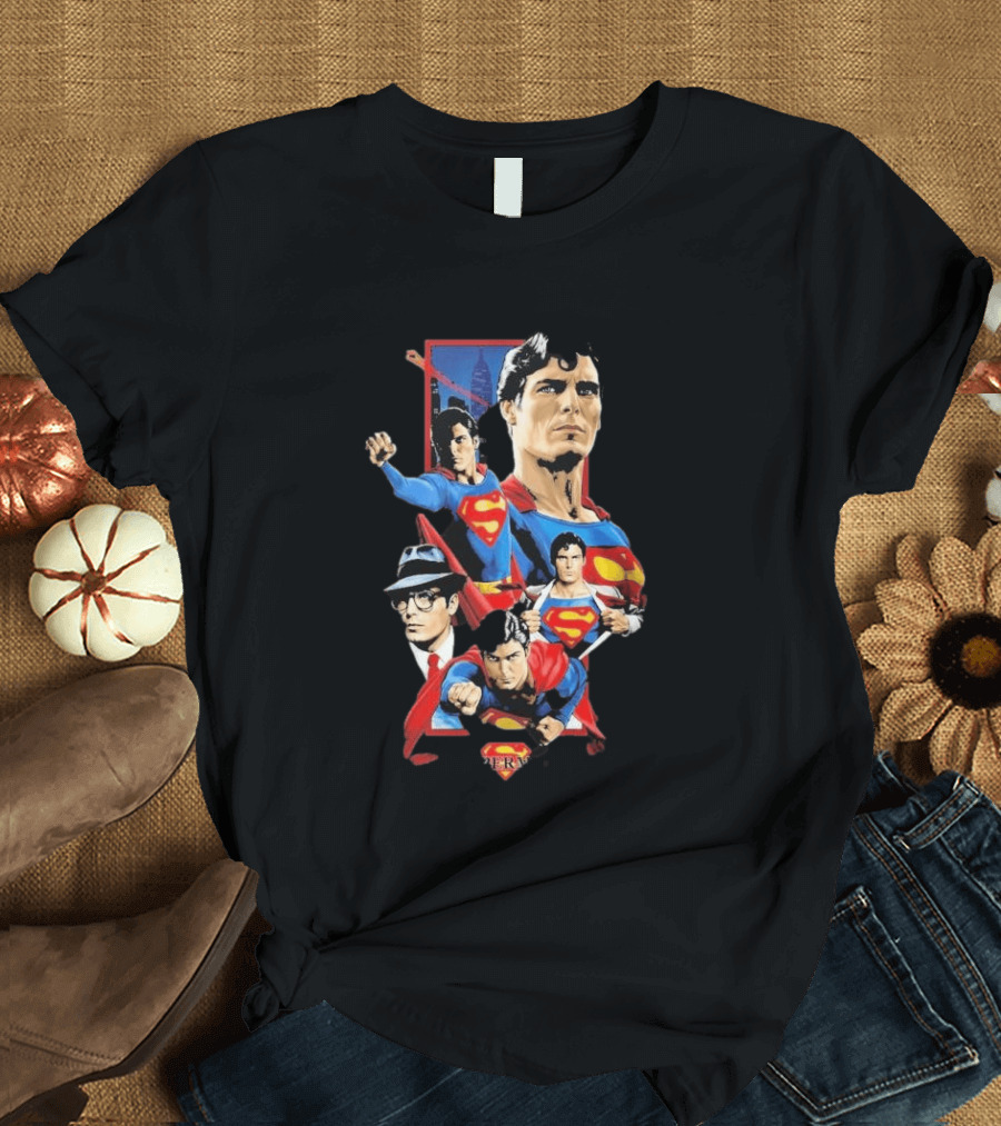 Superman Christopher Reeve Richard Donner Vintage Comic Collage T-Shirt