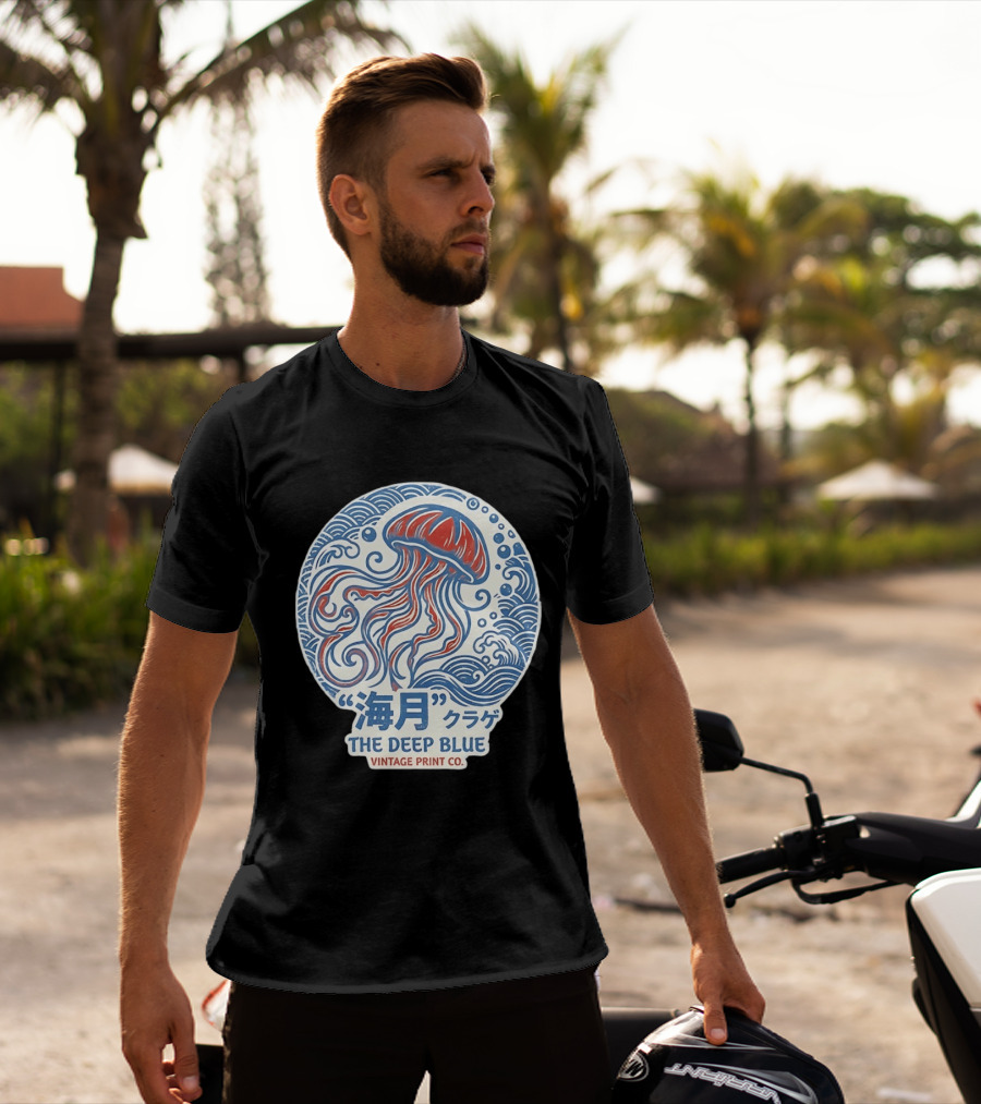 Vintage Print Co The Deep Blue Jellyfish Ocean T-Shirt