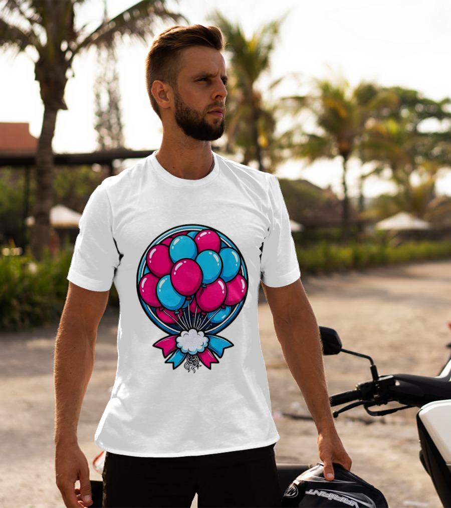 Balloon Bouquet Cartoon Vibrant Pink And Blue Celebration T-Shirt