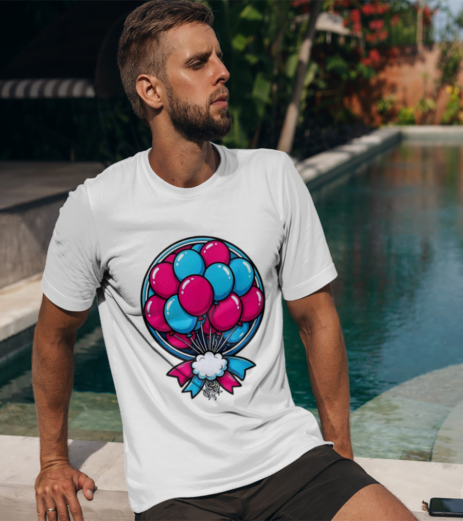 Balloon Bouquet Cartoon Vibrant Pink And Blue Celebration T-Shirt