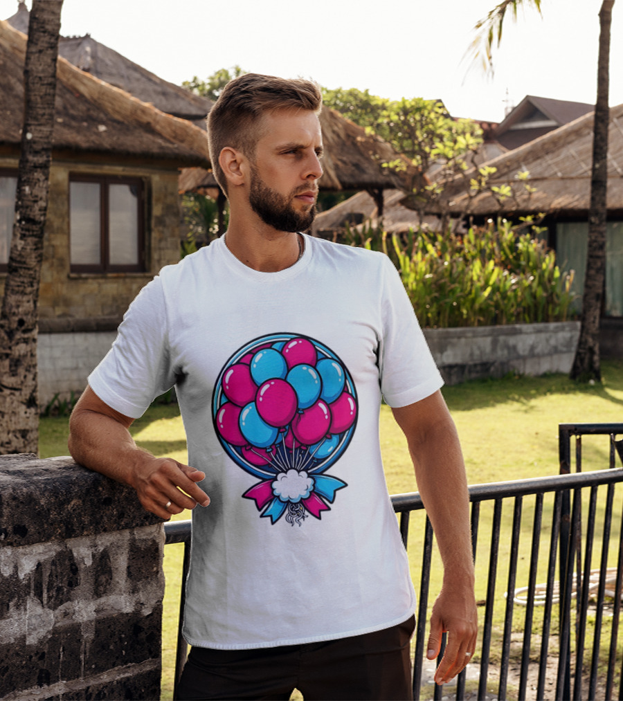 Balloon Bouquet Cartoon Vibrant Pink And Blue Celebration T-Shirt