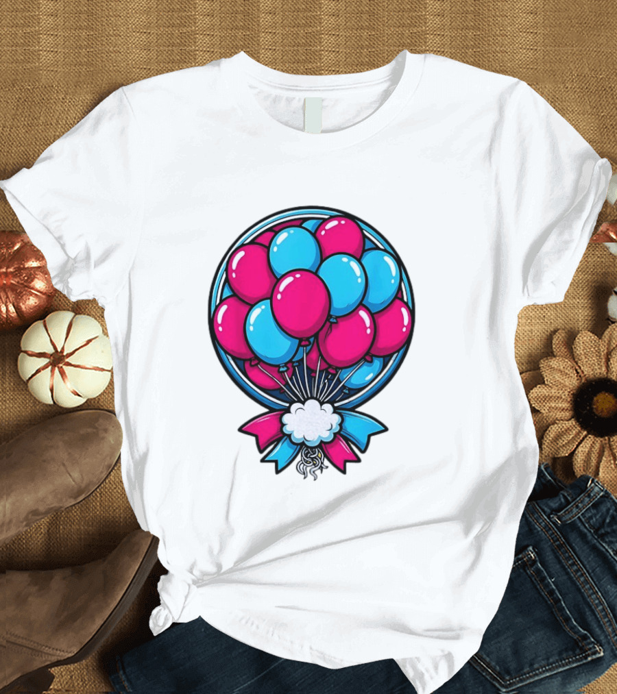 Balloon Bouquet Cartoon Vibrant Pink And Blue Celebration T-Shirt