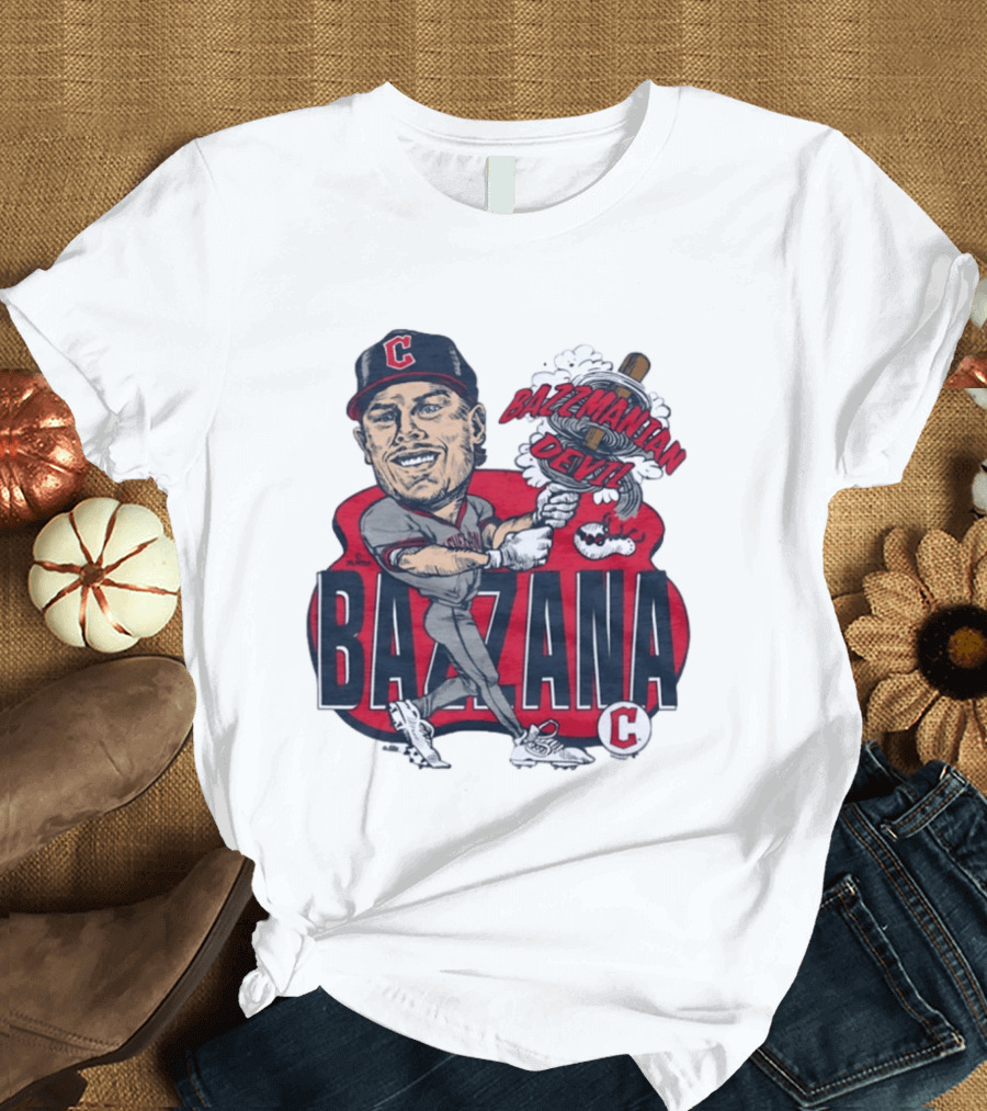Bazzana Bazzmanian Devil Cleveland Guardians Caricature Baseball Player T-Shirt