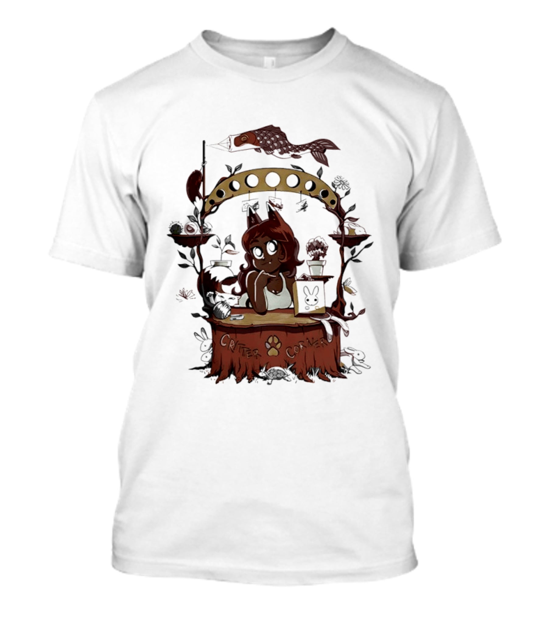 Critter Corner Fox Girl And Rabbits Anime Aesthetic T-Shirt