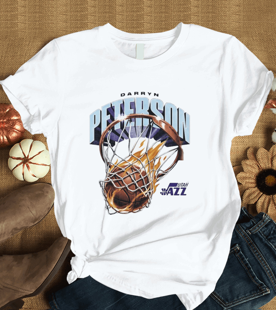 Darryn Peterson NBA Utah Jazz Basketball Hoop Flames T-Shirt