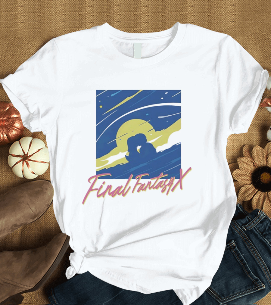 Final Fantasy X Tidus And Yuna Romantic Silhouette Under Moonlit Sky T-Shirt