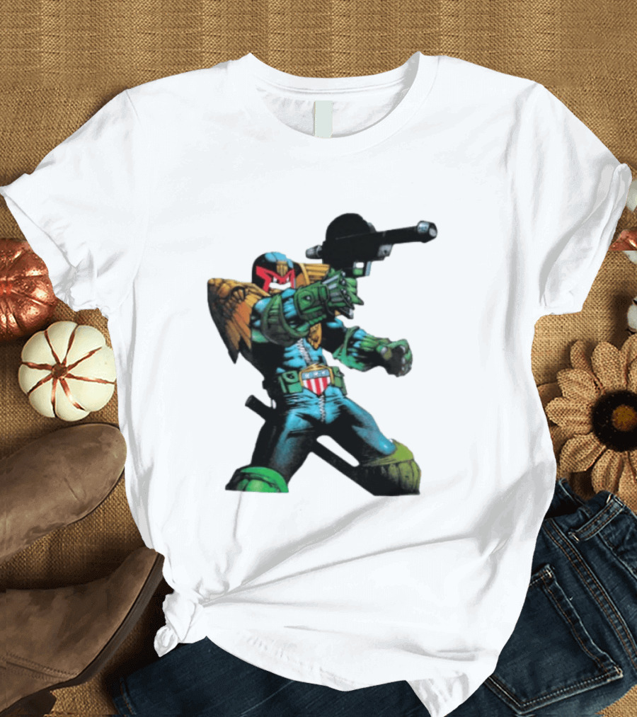 Judge Dredd Lawgiver Comic Book Character With Iconic Helmet T-Shirt