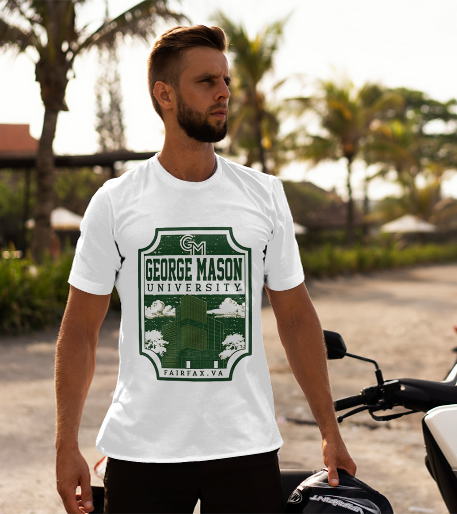 George Mason University GMU Fairfax VA Campus Scene Retro Vintage Green T-Shirt