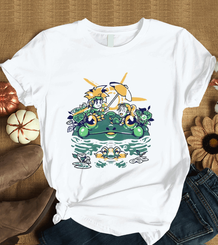 Hot Summer Swamp Frog Nature Characters Relaxing In Sun With Tropical Plants T-Shirt