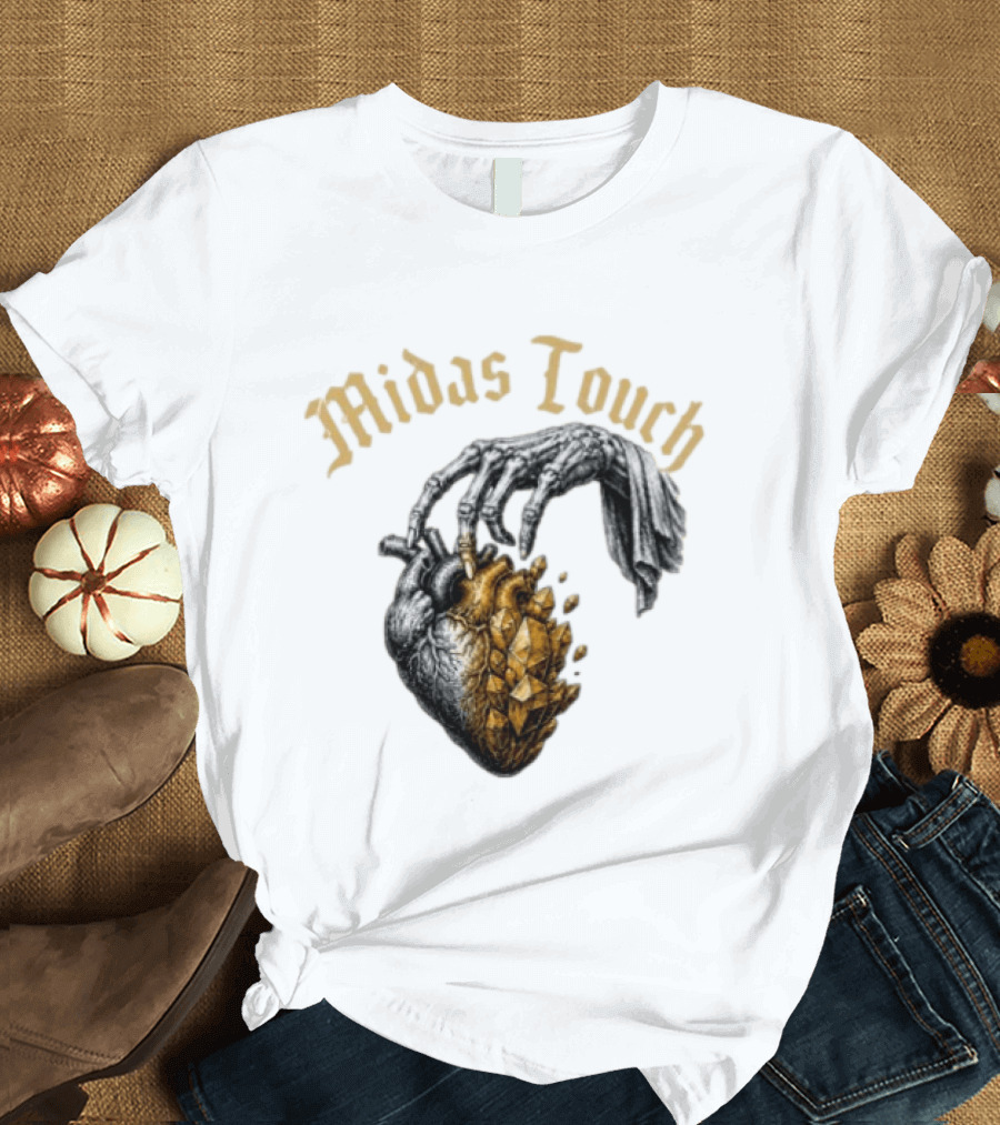 Midas Touch Skeleton Hand Crystal Heart T-Shirt