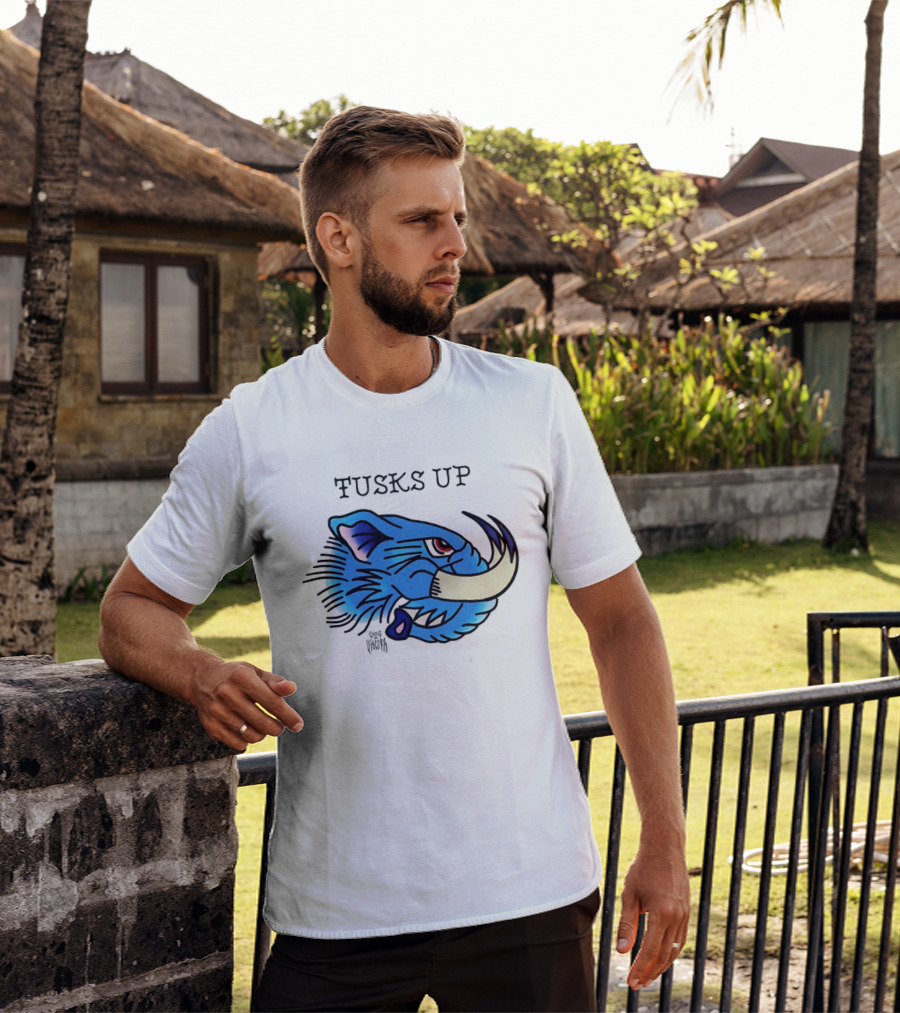 Tusks Up Blue Boar Head By Ghou Viscera T-Shirt