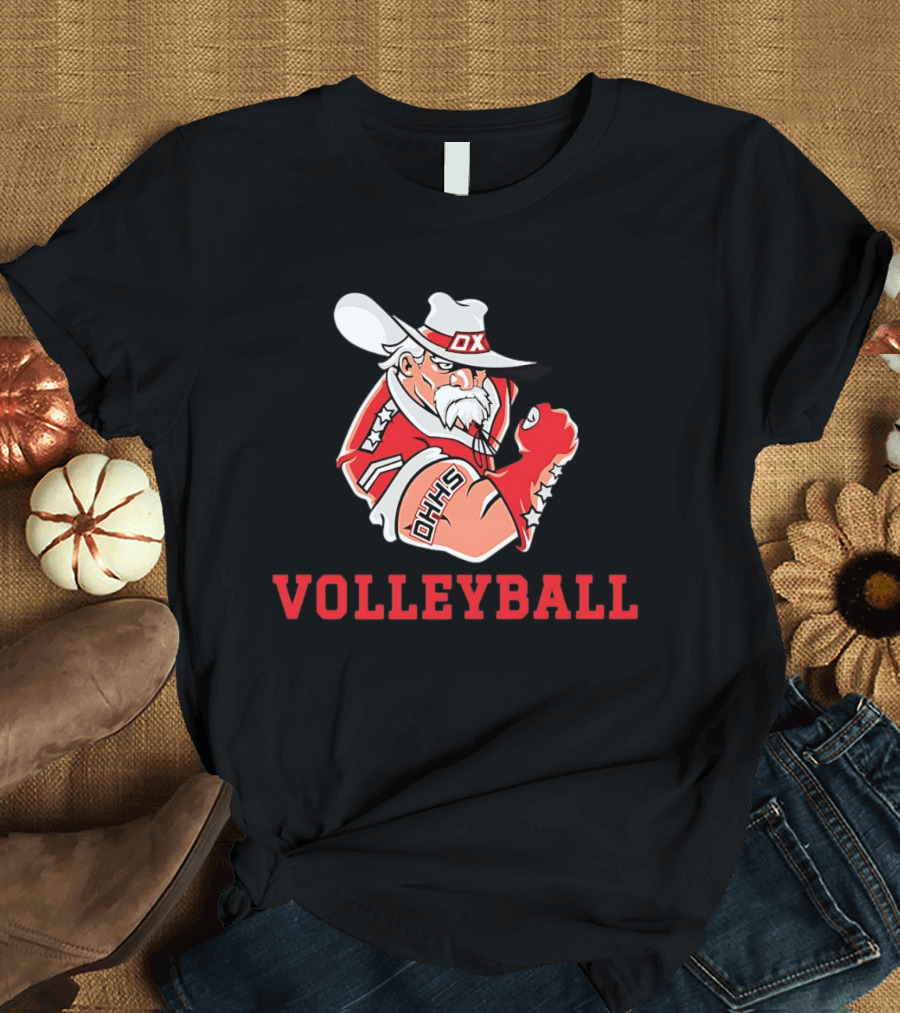 DHHS Volleyball Ox Mascot With Cowboy Hat And Gloves T-Shirt