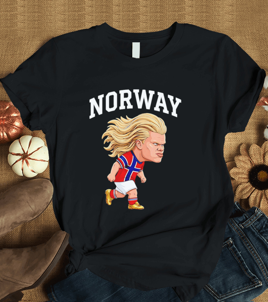Erling Haaland Norway Football Player Caricature Nordic Soccer Star T-Shirt