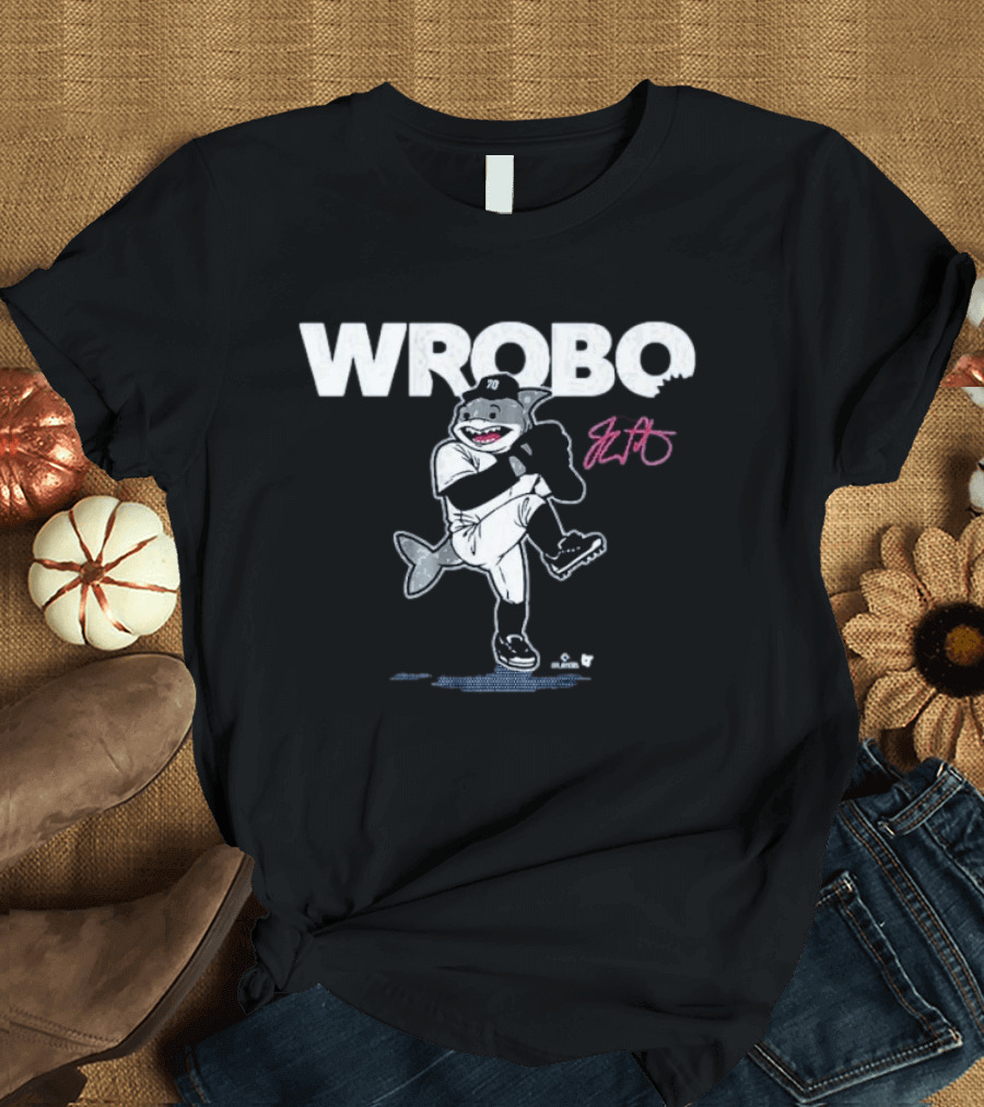 Wrobo 70 Shark Pitcher Cartoon With Signature T-Shirt