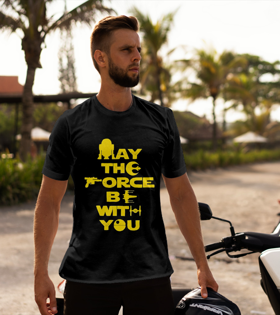 Star Wars May The Force Be With You Droid And Spaceship T-Shirt