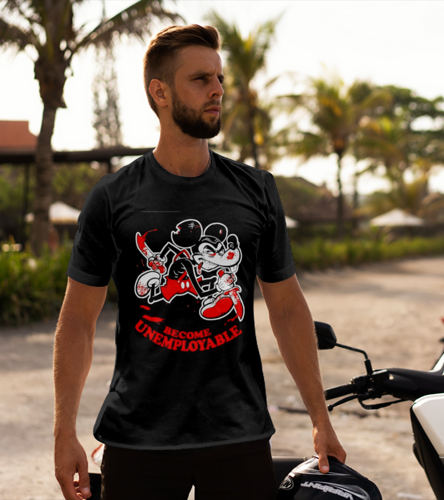 Mickey Mouse Become Unemployable Edgy Cartoon Blood Splatter T-Shirt