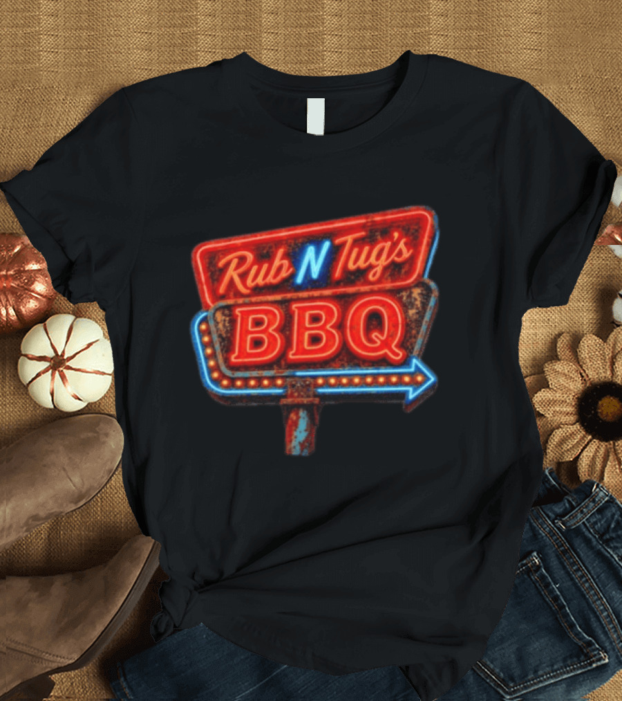 Rub N Tug's BBQ Neon Sign Barbecue Arrow T-Shirt