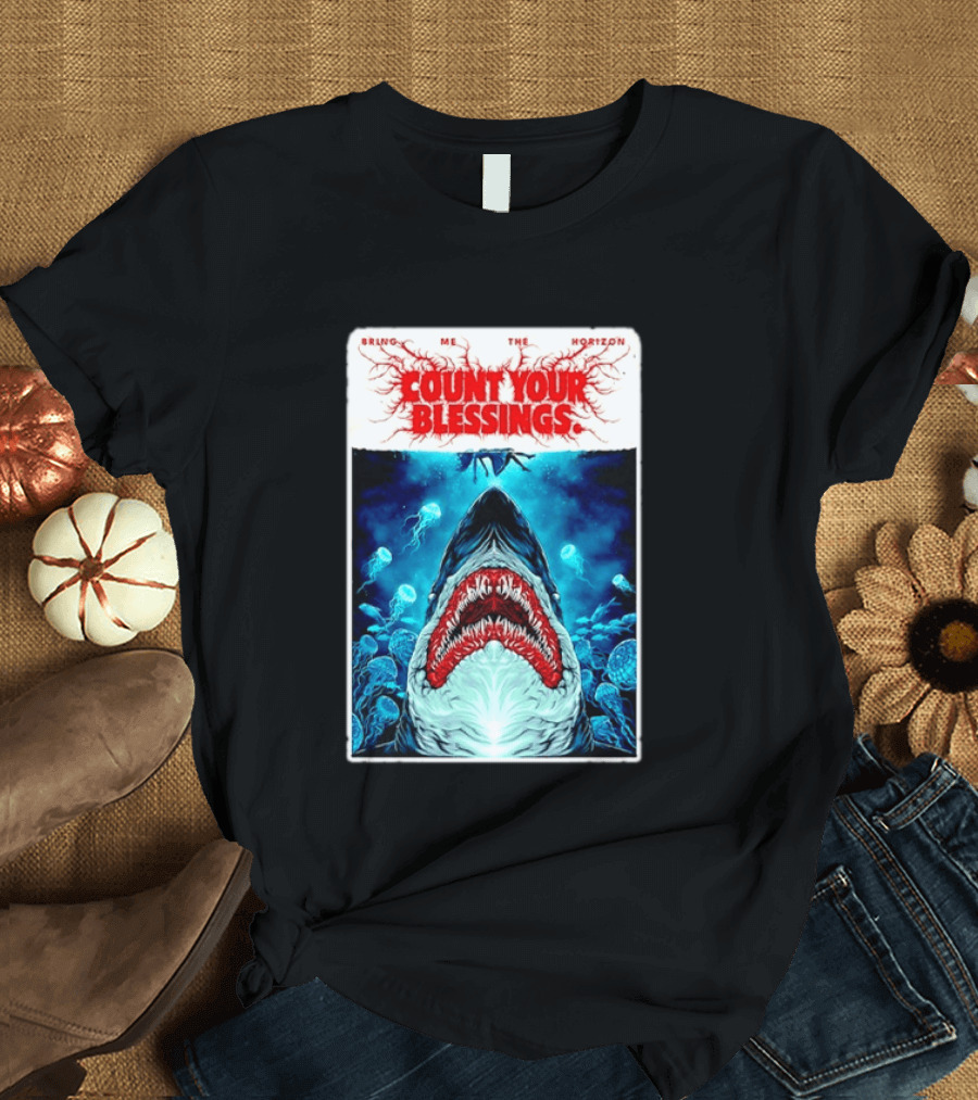 Bring Me The Horizon Count Your Blessings Shark And Jellyfish Ocean Scene T-Shirt