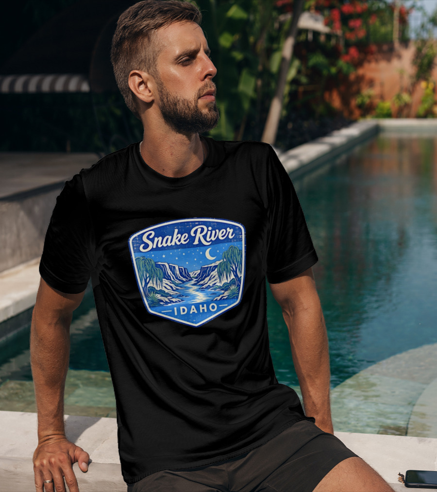 Snake River Idaho Nighttime Canyon With Moon And Stars T-Shirt