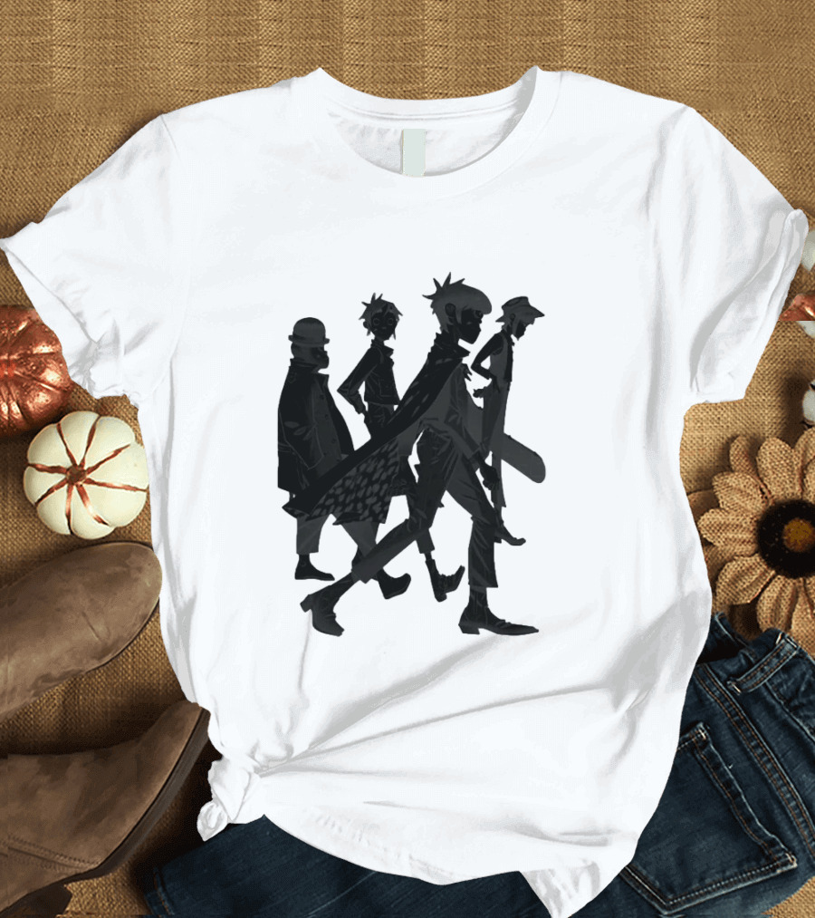 Gorillaz Band Members Silhouettes Dark Shadows Walking T-Shirt