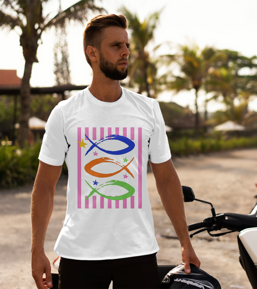 Christian Fish With Vibrant Stars And Stripes T-Shirt