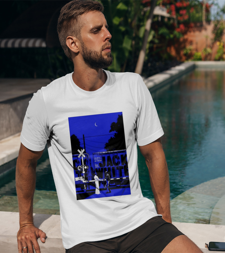 Jack White Rough Francis Essex Junction VT July 15 2026 Train Crossing Night Scene Moon T-Shirt