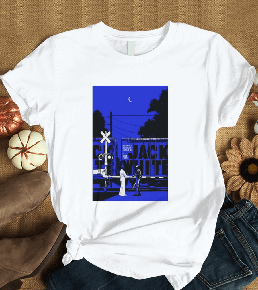 Jack White Rough Francis Essex Junction VT July 15 2026 Train Crossing Night Scene Moon T-Shirt