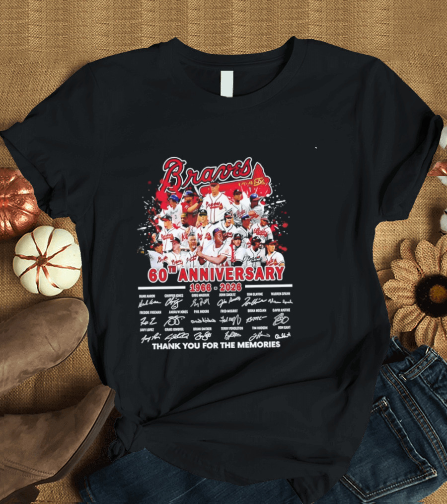 Atlanta Braves 60th Anniversary 1966 2026 Thank You For The Memories Signatures T-Shirt