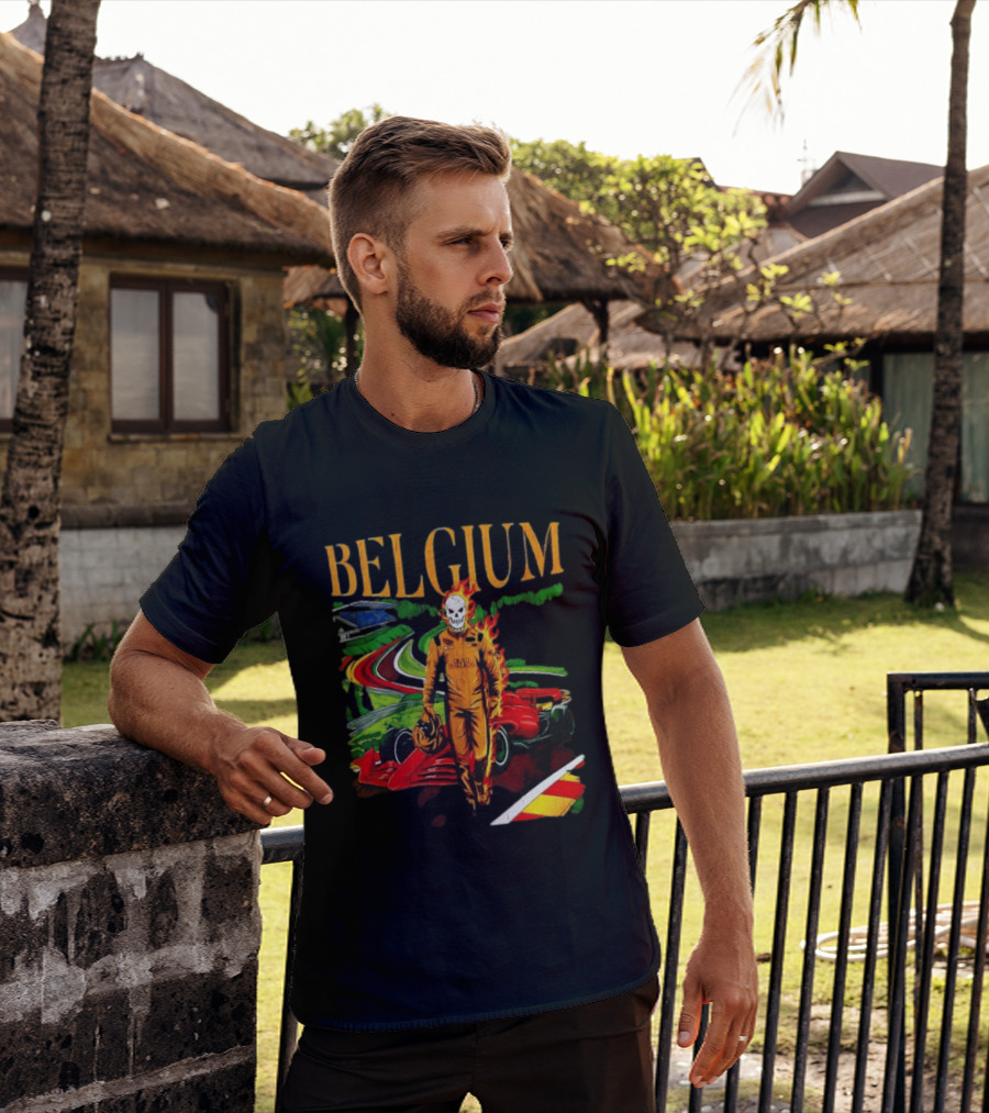Belgium Dead Threads Formula 1 Racing Skeleton Flame Suit Track T-Shirt