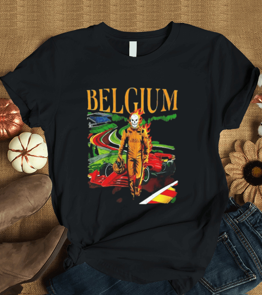 Belgium Dead Threads Formula 1 Racing Skeleton Flame Suit Track T-Shirt