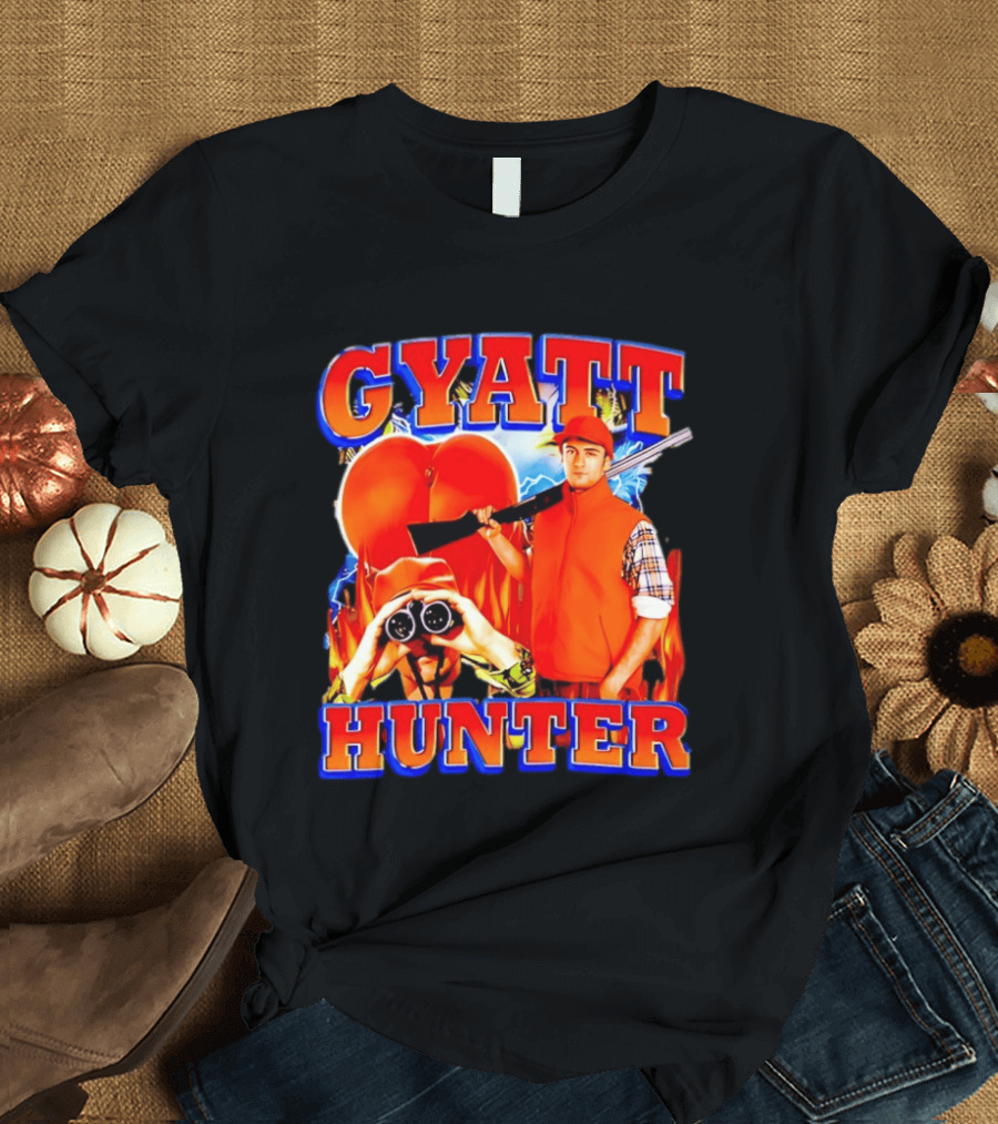 Gyatt Hunter Peach Slang With Binoculars And Rifle T-Shirt