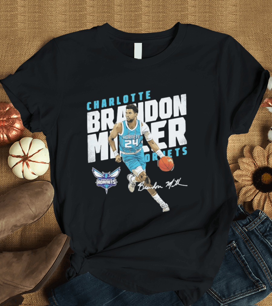Charlotte Hornets Brandon Miller 24 Basketball Player Signature T-Shirt