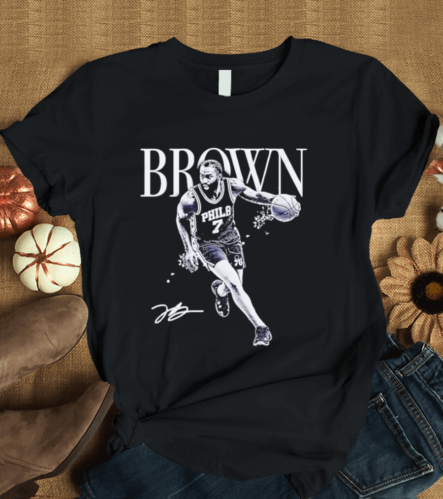 Brown 7 Philadelphia 76ers Basketball Player Halftone T-Shirt