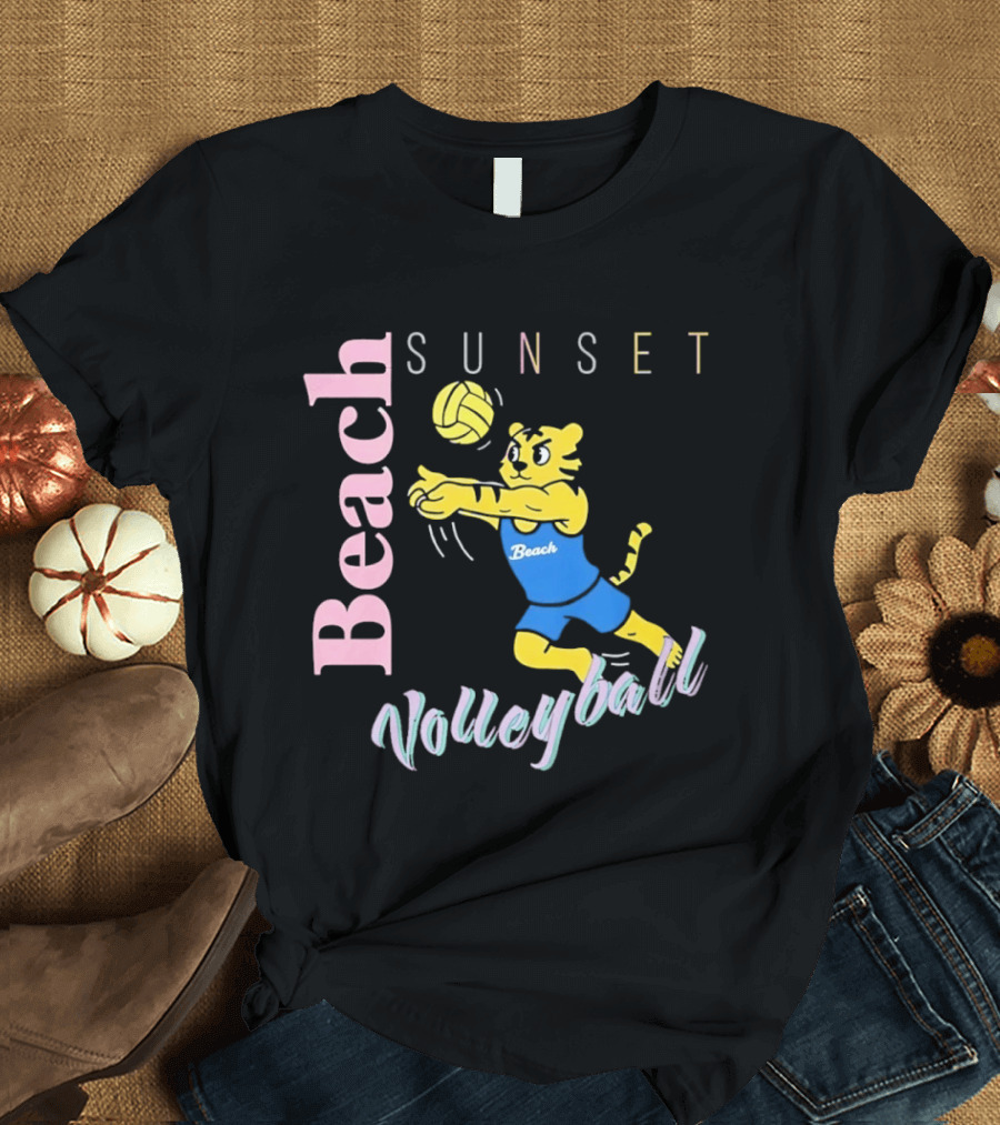 Beach Sunset Volleyball Tiger Jeff Cole T-Shirt
