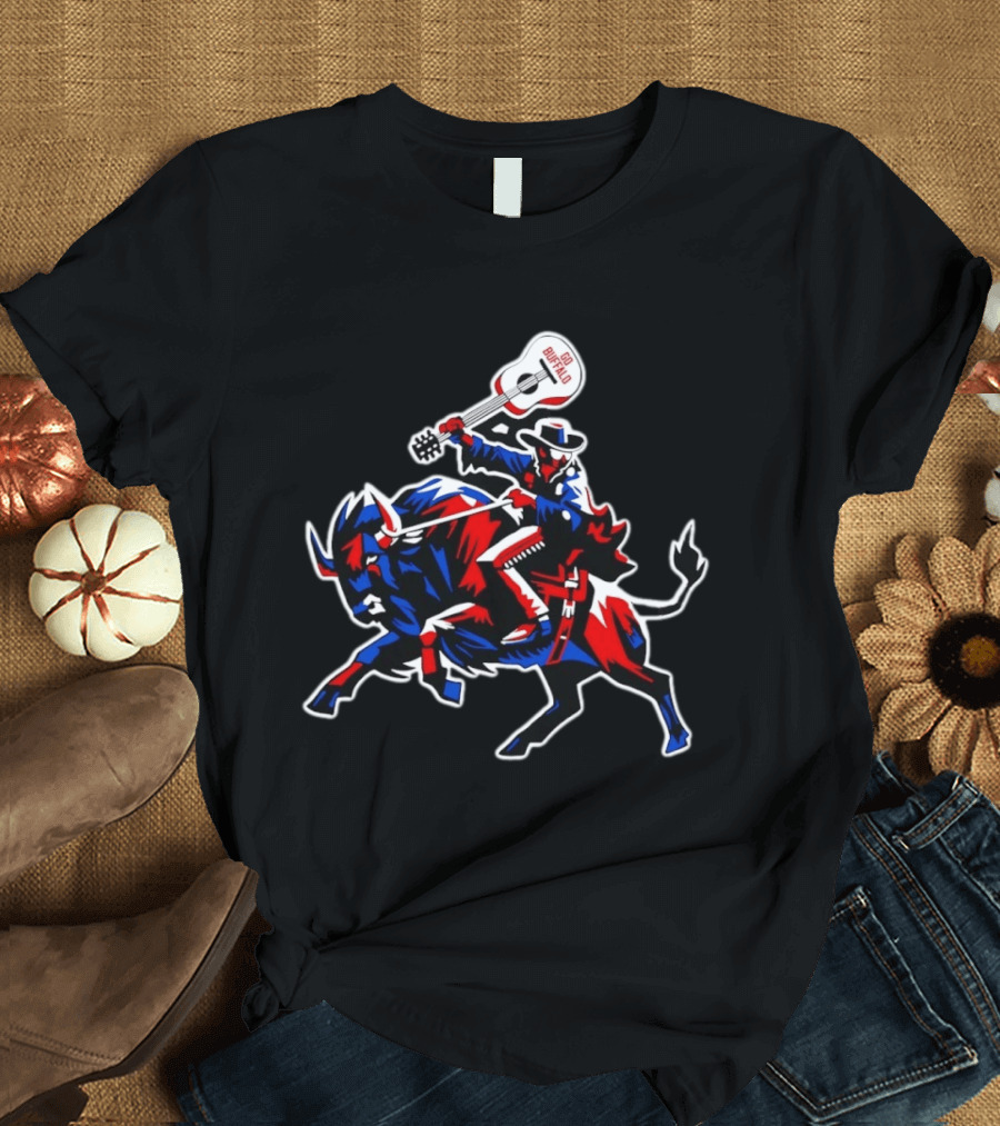 Kenan Center Buffalo Bills Go Buffalo Guitar Cowboy Riding Bull T-Shirt