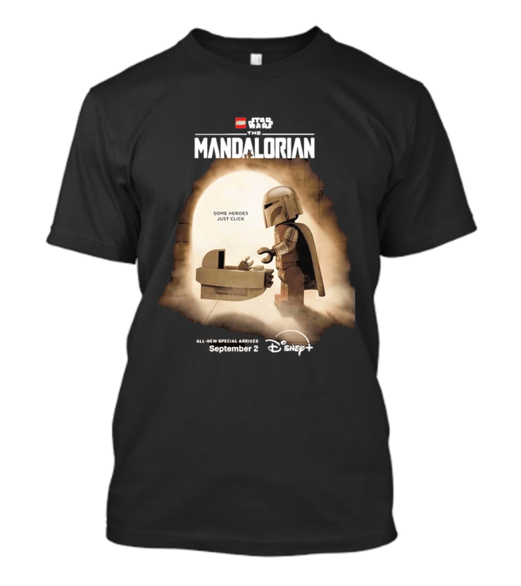 LEGO Star Wars The Mandalorian Some Heroes Just Click Disney Plus September 2026 T-Shirt