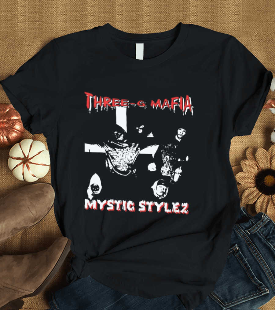 Three 6 Mafia Mystic Stylez Back Against The Wall Two Sided T-Shirt