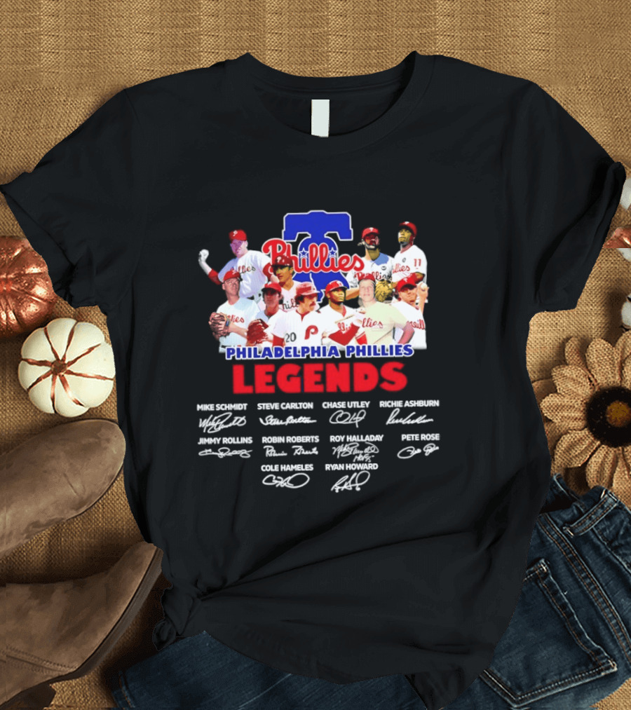 Philadelphia Phillies Legends Collage Team Signatures T-Shirt