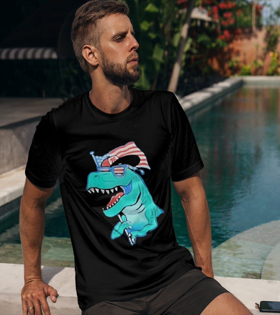 Patriotic Rex American Flag Sunglasses 76 Dinosaur T-Shirt