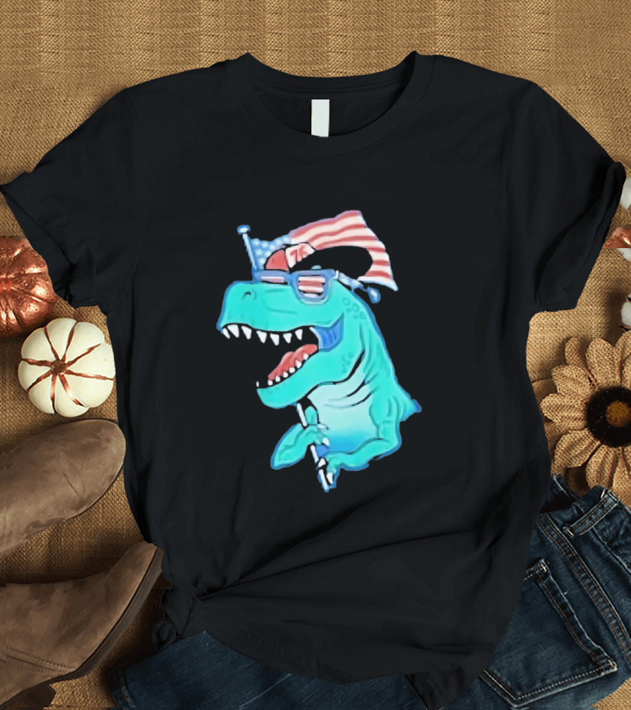 Patriotic Rex American Flag Sunglasses 76 Dinosaur T-Shirt
