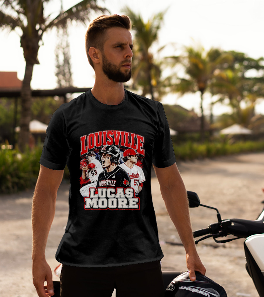 Lucas Moore Louisville Cardinals Baseball Players Dynamic Action T-Shirt
