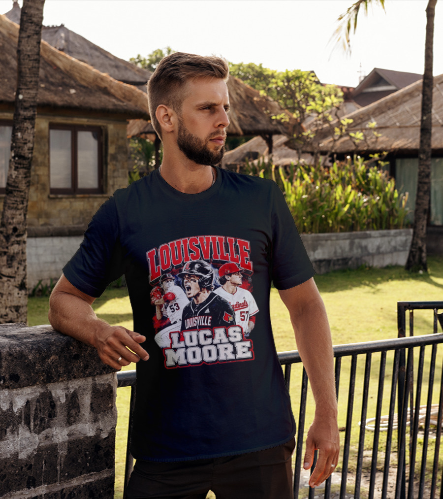 Lucas Moore Louisville Cardinals Baseball Players Dynamic Action T-Shirt